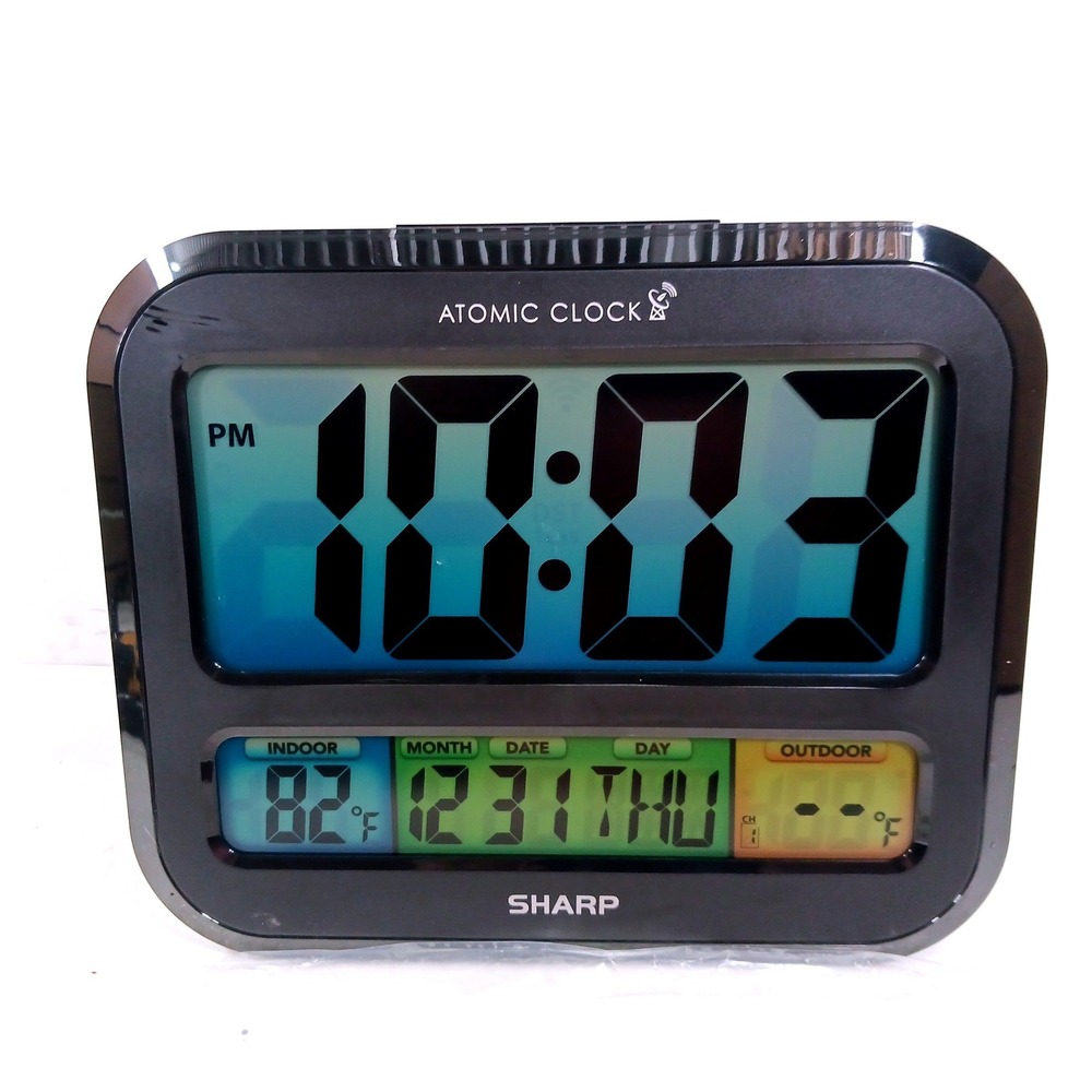 Sharp Atomic Desktop Clock SPC1107EL Digital Calendar Indoor Temperature Black